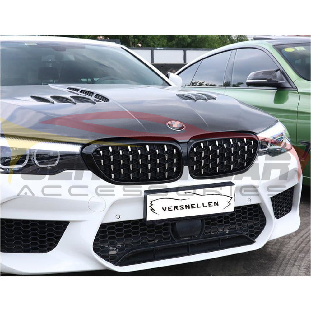 2017-2020 Bmw 5-Series Diamond Kidney Grilles | G30 Gloss Black With Chrome Middle